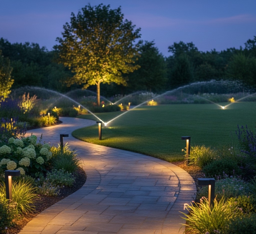 Professional landscape design with lighting